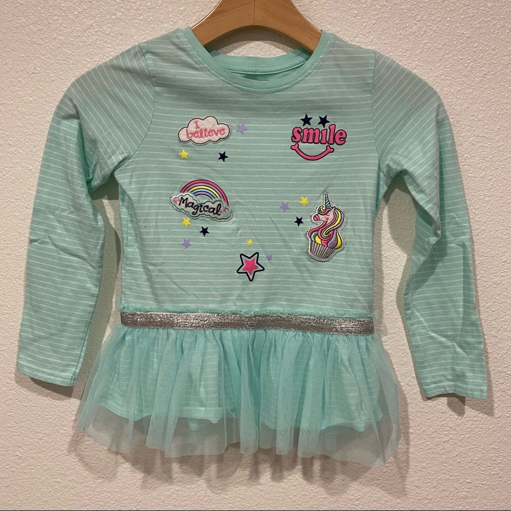 Kids Garanimals Girls Blue Green Striped Mesh Long Sleeve T-Shirt Size 7